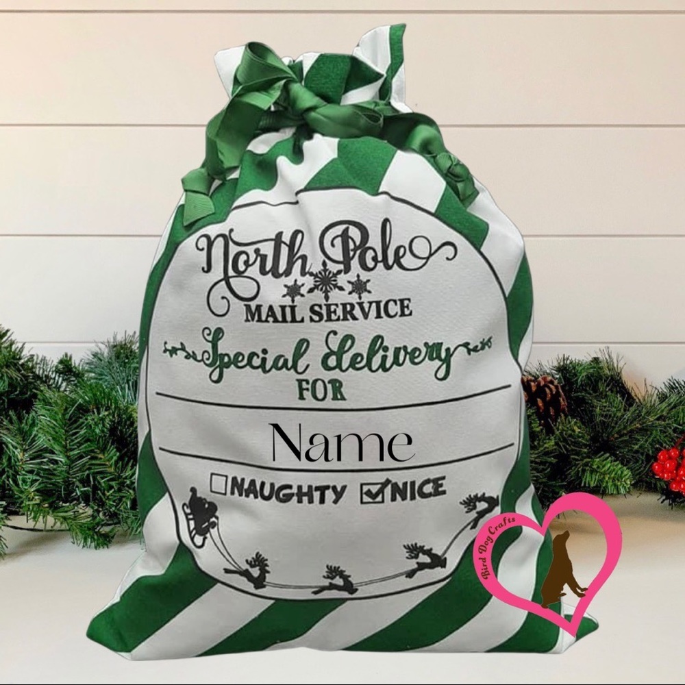 Personalized Santa Sack - Green & White